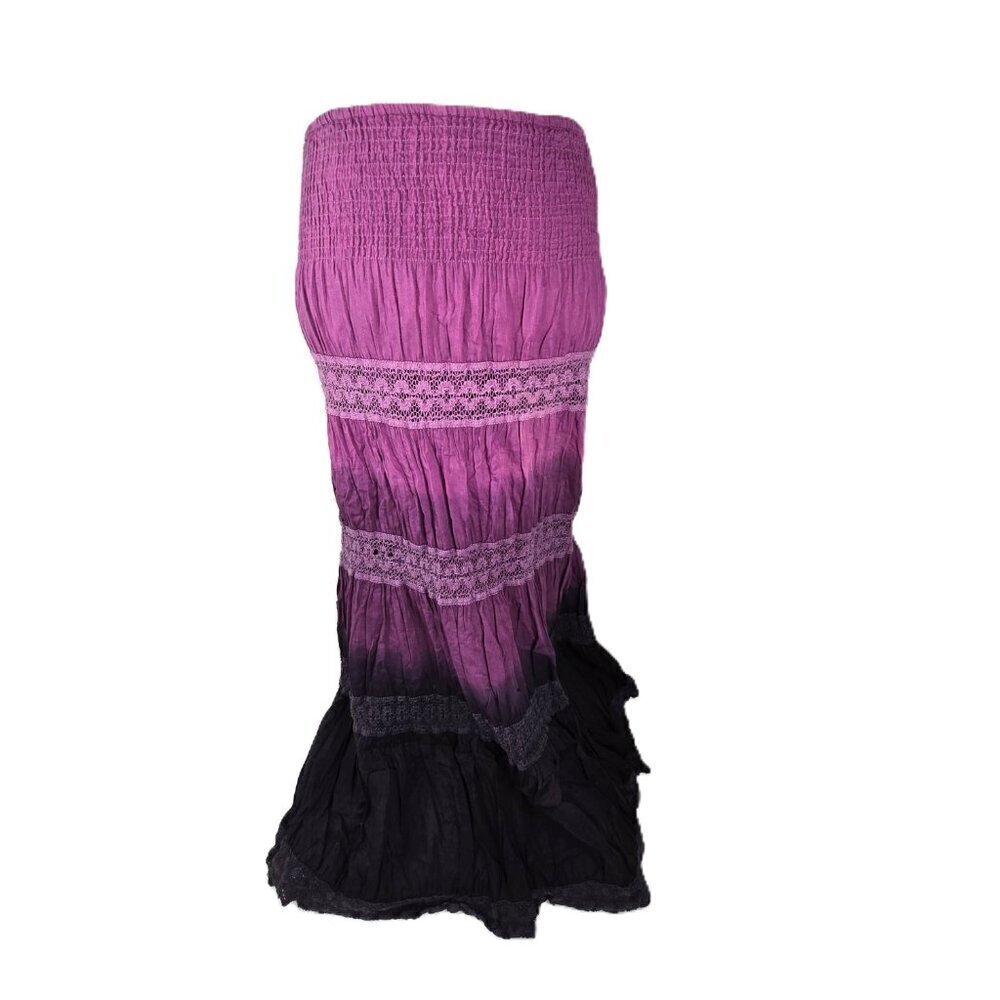VTG Vanity Black Purple Tiered Crochet Boho Gypsy Gauzy Whimsigoth Maxi Skirt